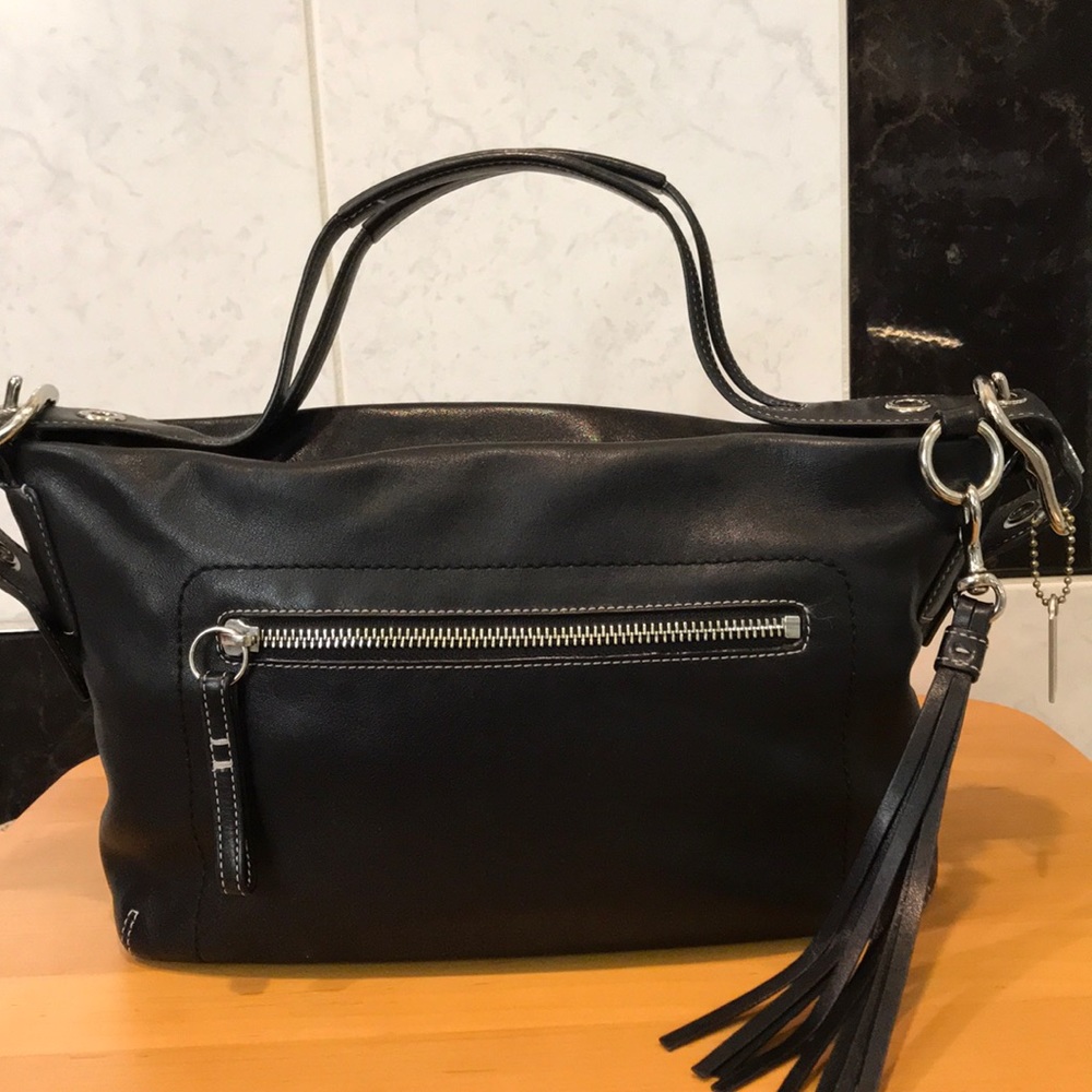 Coach East-West Black Leather Hobo Bag w/Tassel